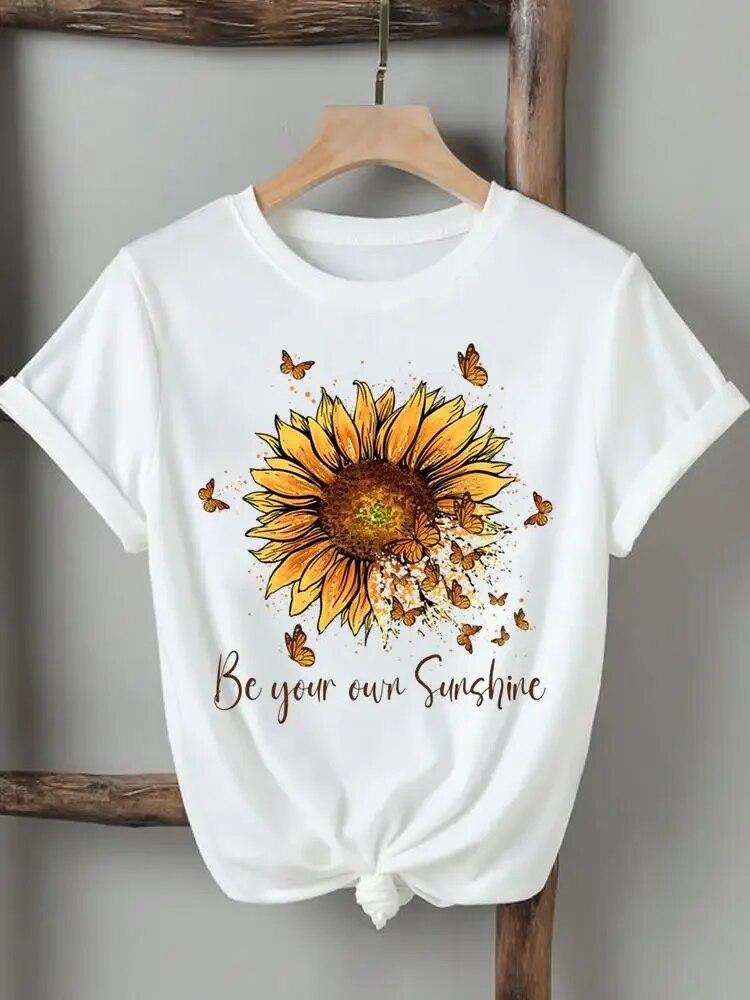 Women Lady Tshirts Printed Fashion Casual Tee Flower Wing Butterfly 90s Short Sleeve Graphic T Top Clothing Printing T-Shirt Unisex