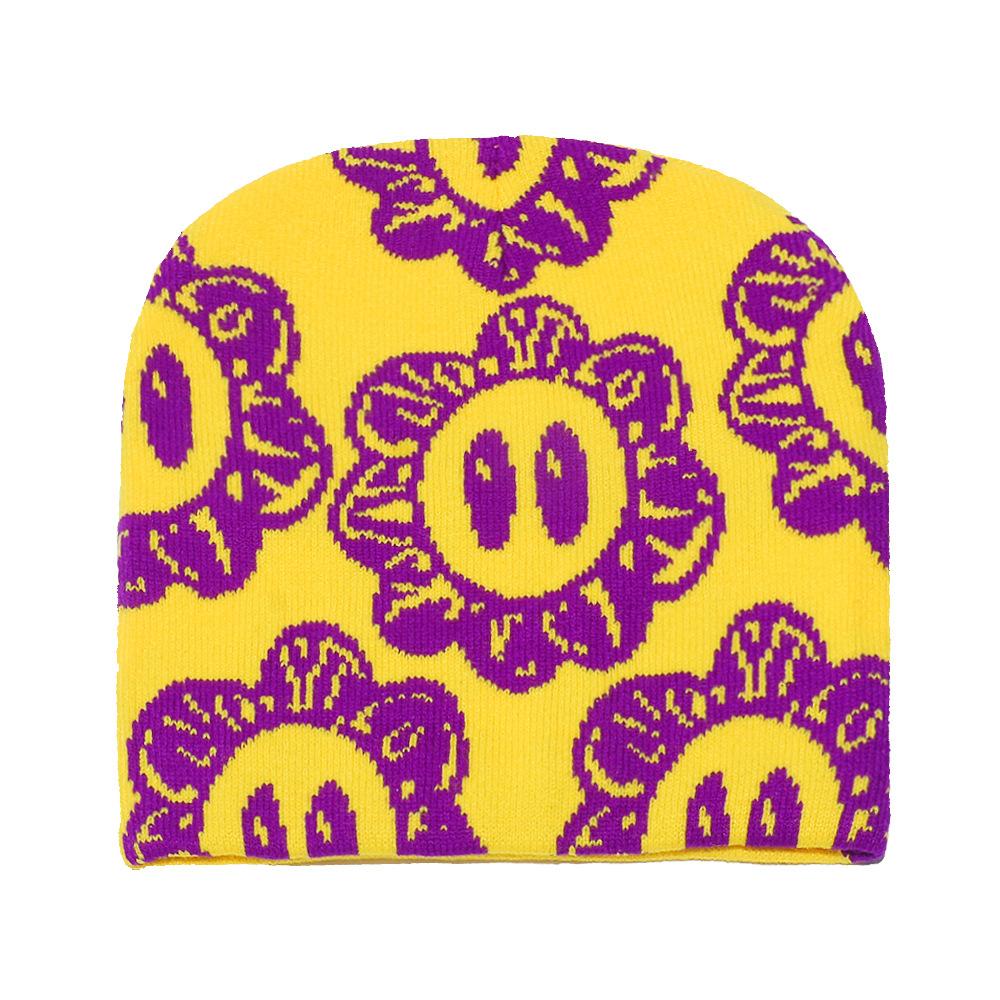 Cold Hat Internet Celebrity Jacquard Sun Flower Knitted Wool Hat Warm Pullover Hat Wholesale