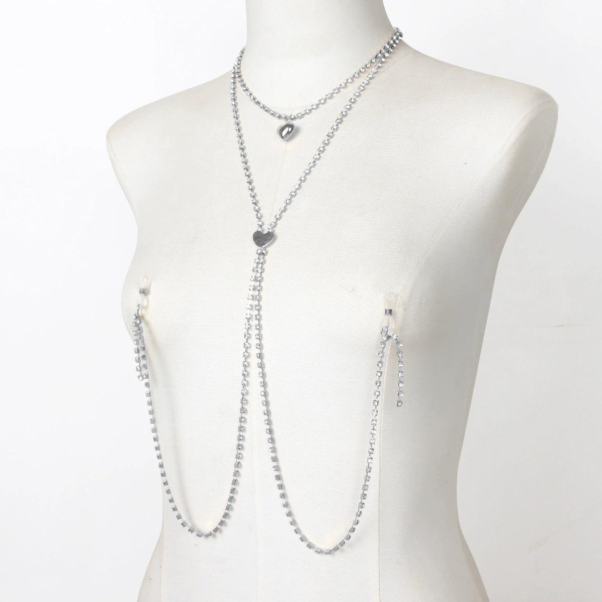 

New MultiLayer Metal Heart Neck Bra Chain Nipple Chain Spicy Girl Bikini Body Chain