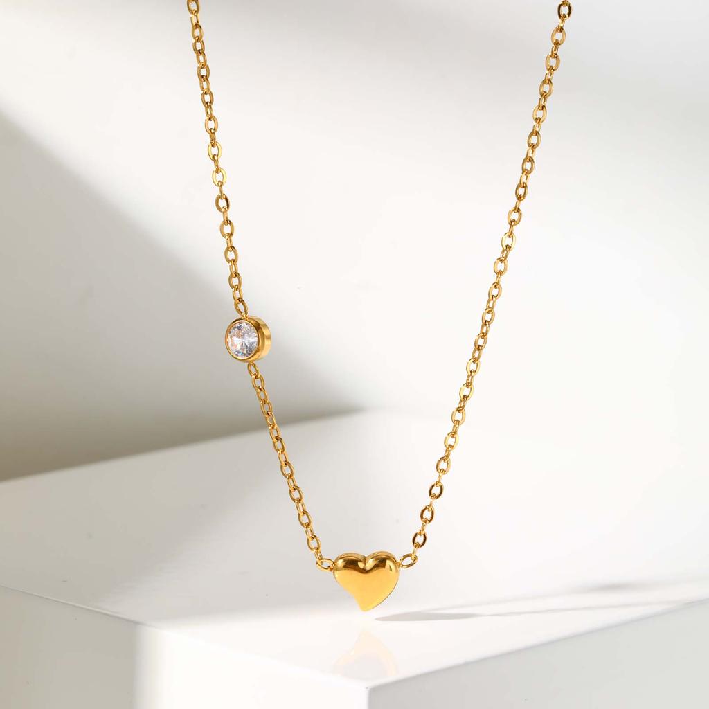 Dainty Zircon Bowknot Flower Heart Pendant Necklace for Women, Stainless Steel Gold Plated Charm Necklace, Chic Luxury Jewelry