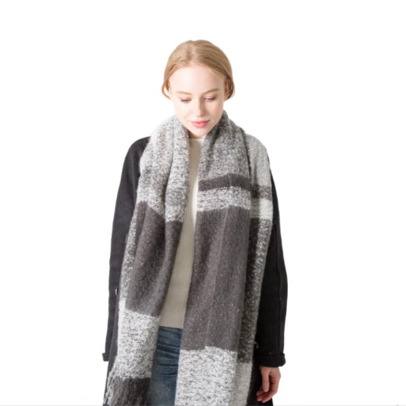 Autumn and Winter Polyester Circle Sand Plaid Scarf Women's Warm Fringed Scarf Shawl