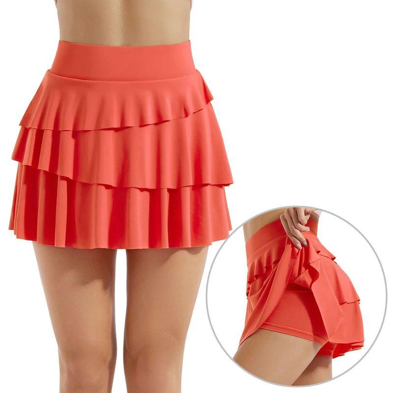 

High Waisted Sports Cake Short Skirt High Top Sports Egg Pure Color Cake Skirt Orange L