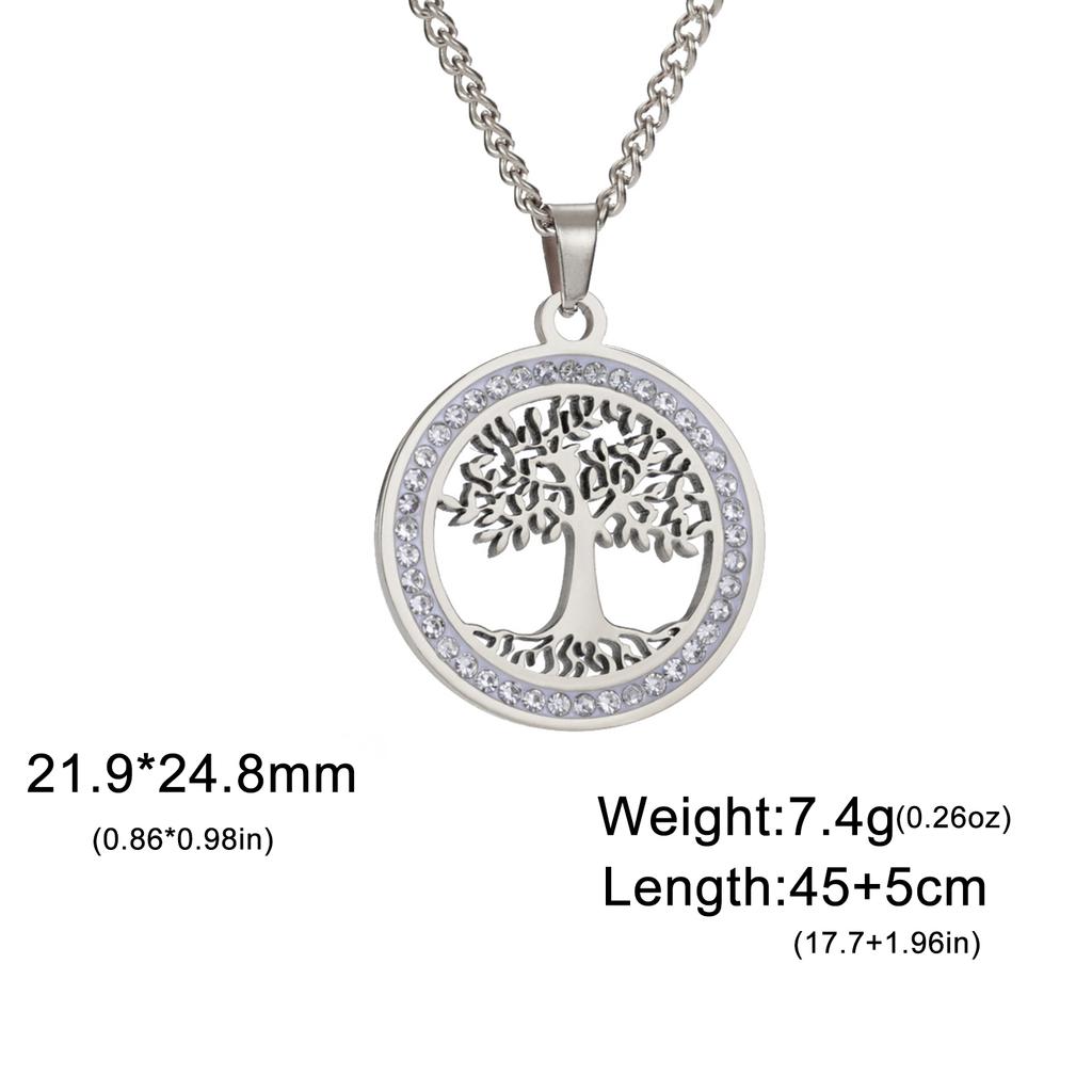 Tree of Life Clear Zircon Round Pendant Necklace Women Stainless Steel Gold Color Neck Chains Luxury Jewelry Wedding Gift