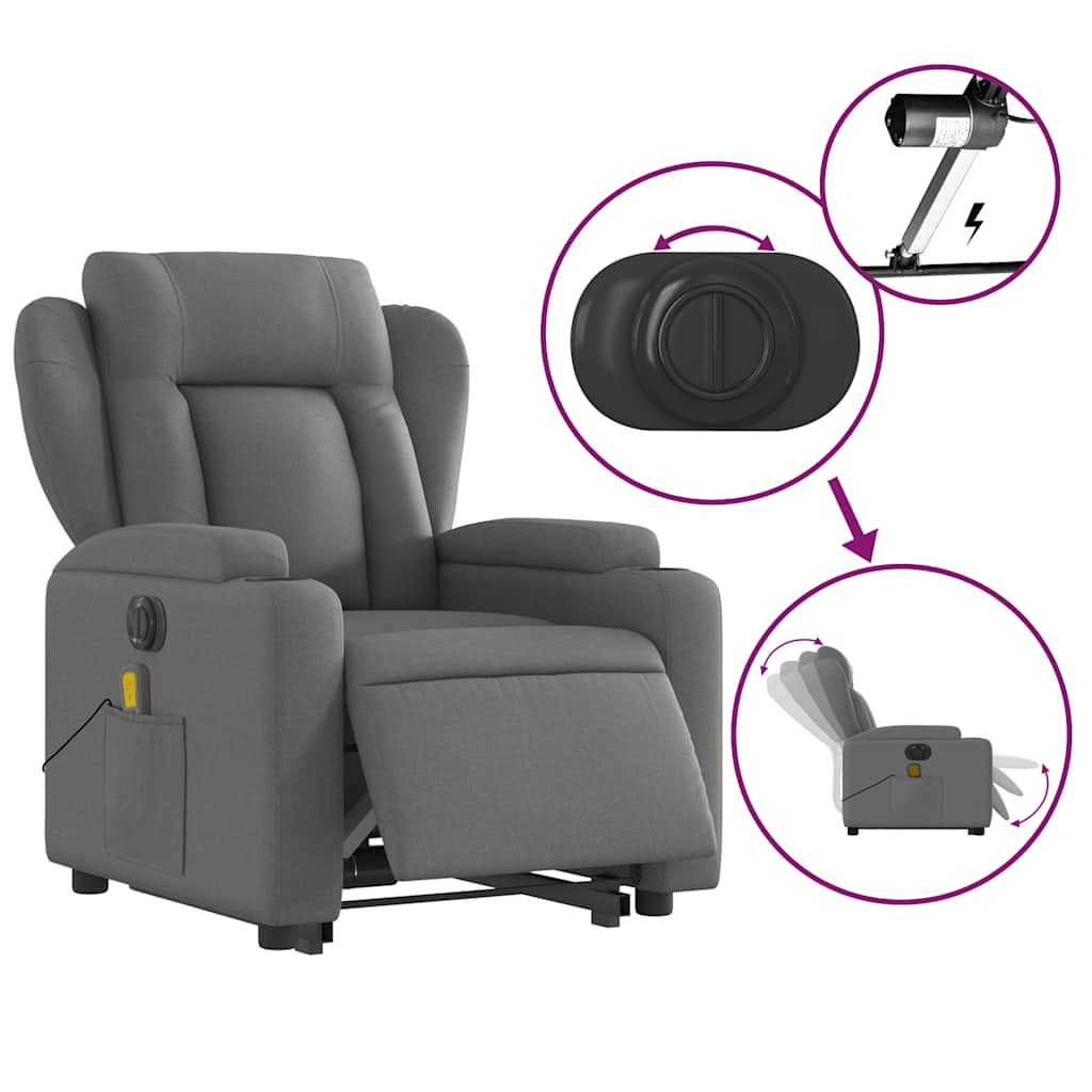 Vidaxl Lift-up Massage Chair, Electric, Reclining, Dark Grey