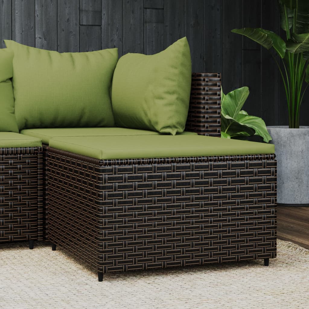 Vidaxl Garten-Fußhocker mit Kissen, Braun, Polyrattan