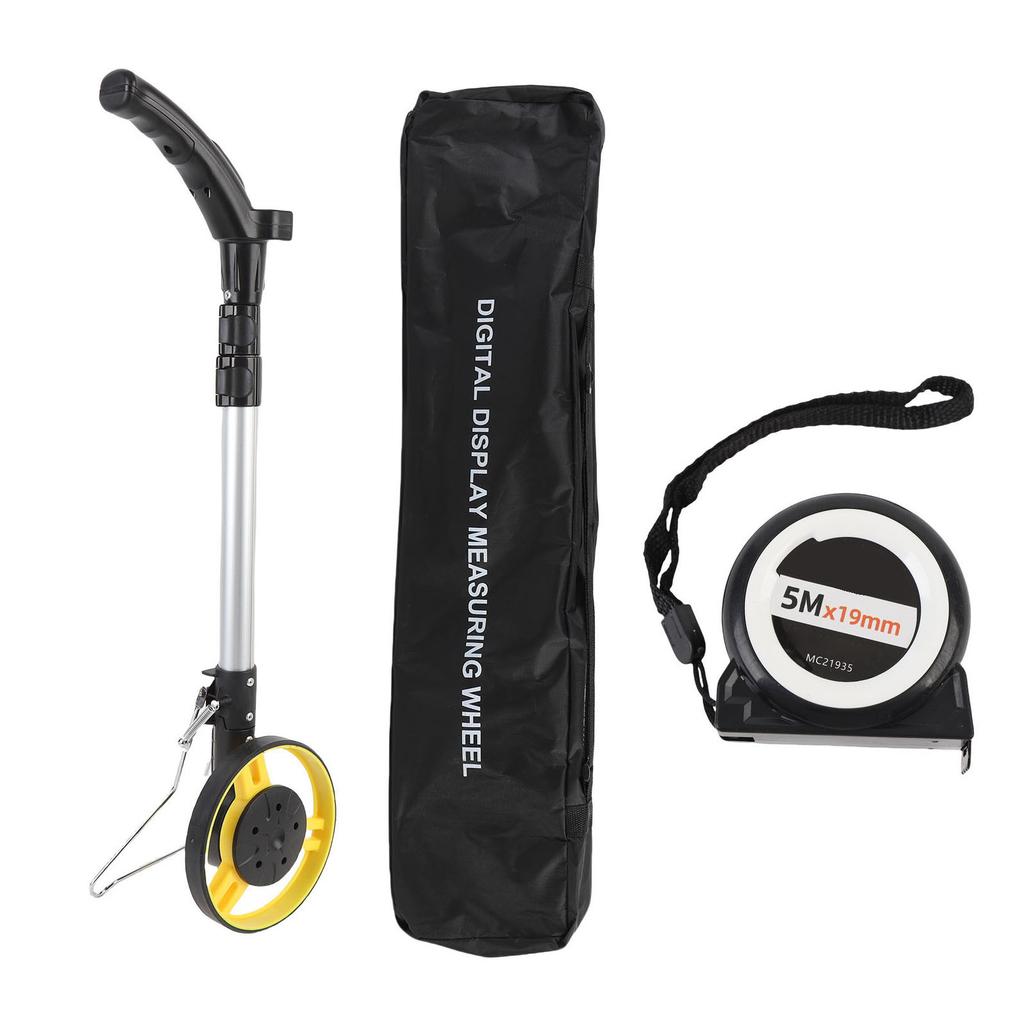 Distance Measuring Wheel Kit 3 Sections Foldable Hand Push Roller Rangefinder Thick Rubber Tire 99999.9M/FT for Site Surveying
