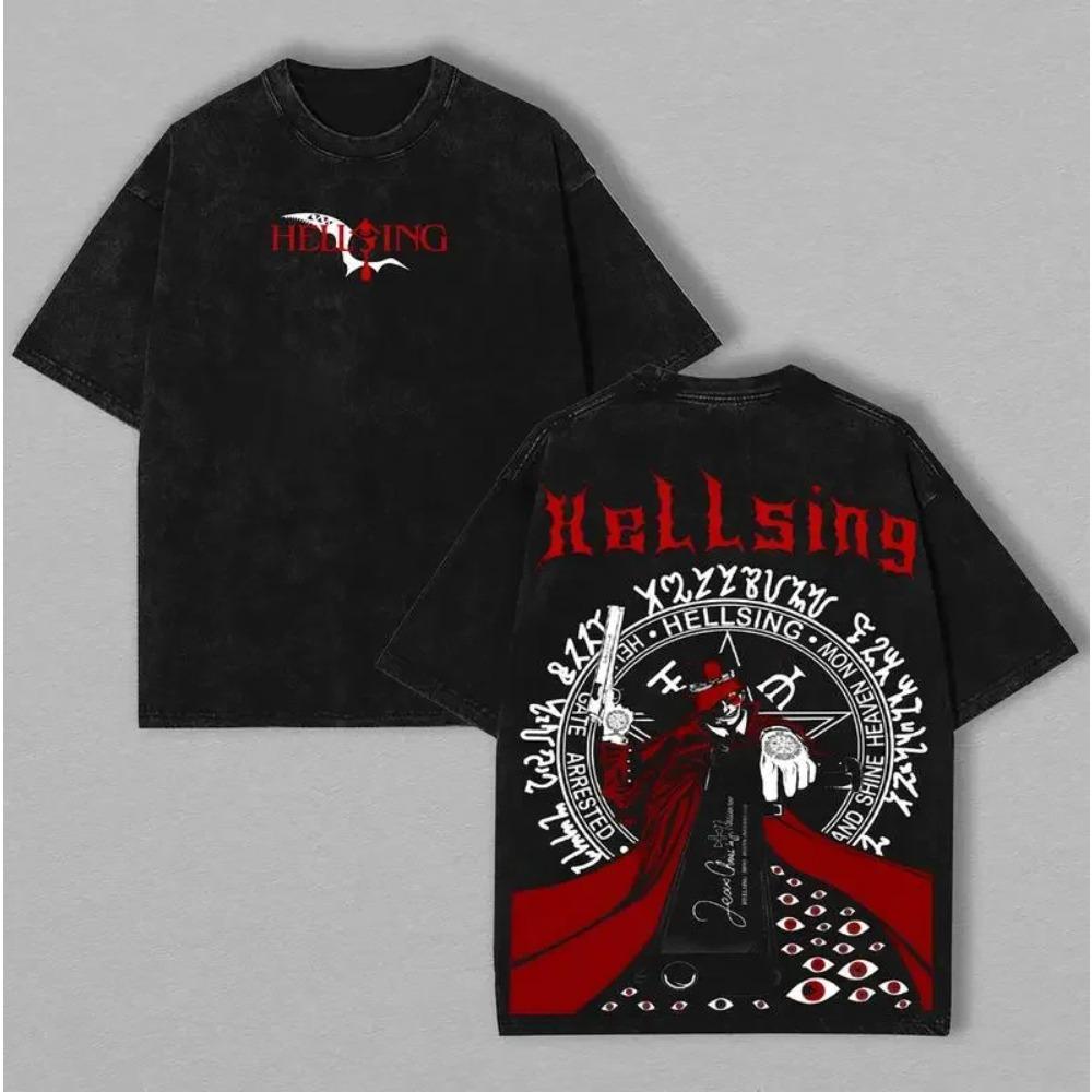 Hot Anime Hellsing Alucard Clothing Men Women Short Sleeve Tshirts Washed Cotton Tee Retro Oversized T-shirt Harajuku T Shirt XXL чёрный