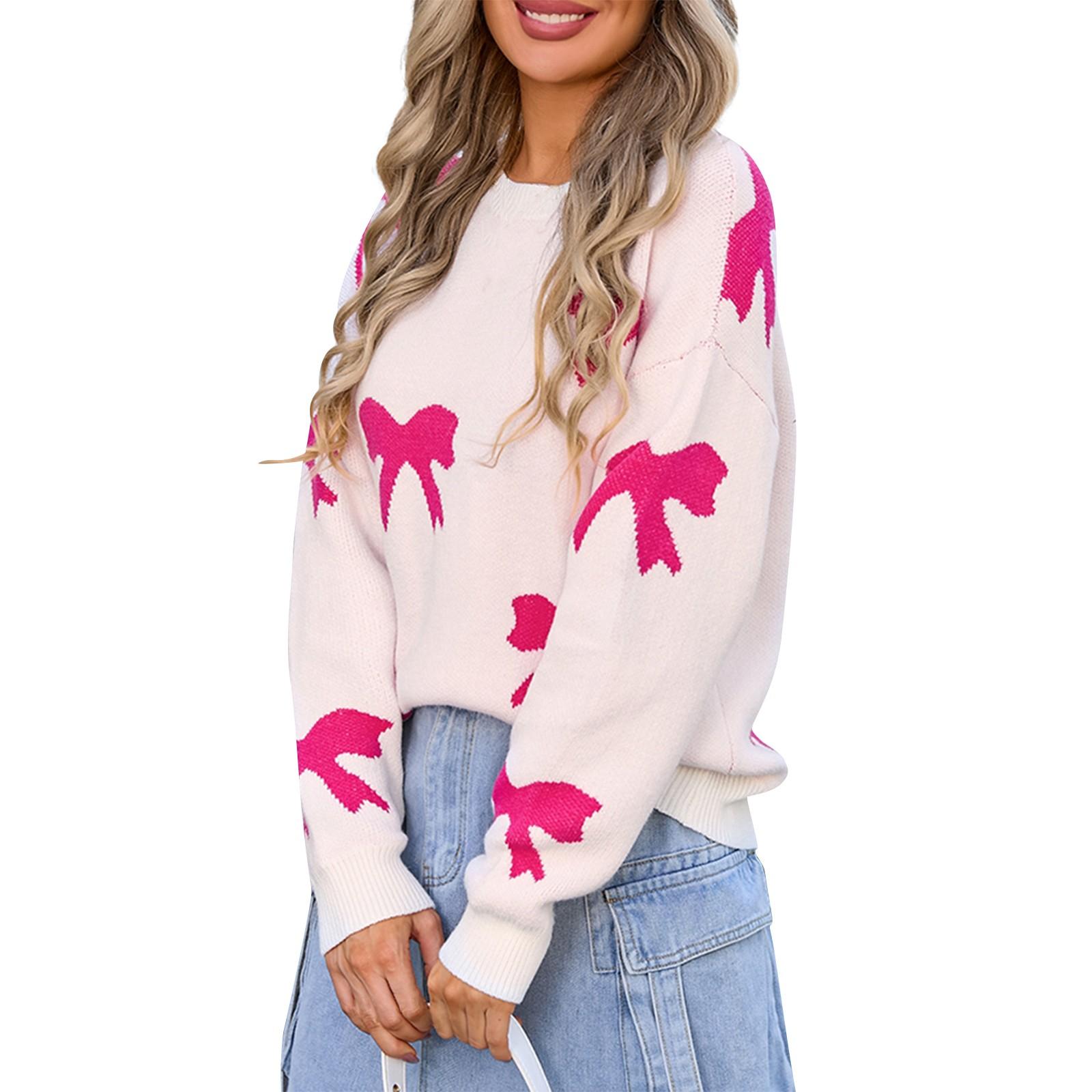 

Женский повседневный модный удобный пуловер с круглым вырезом и бантом с длинным рукавом, уличный трендовый вязаный свитер XL горячий розовый