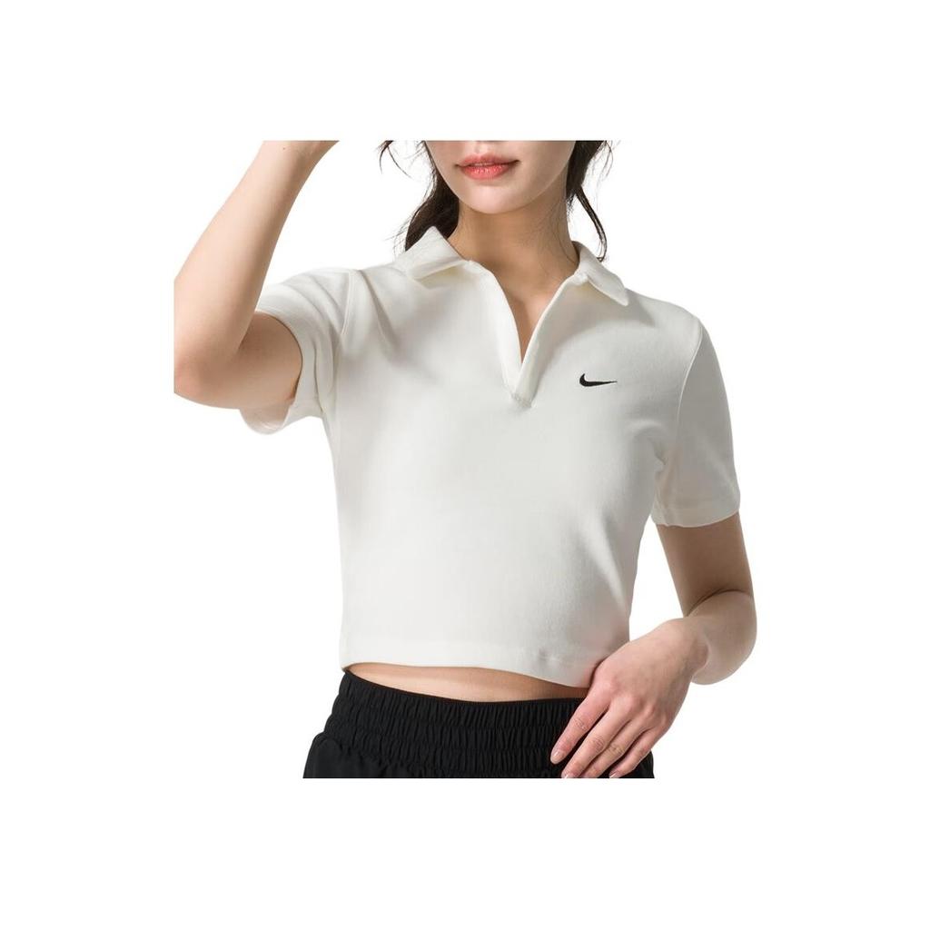 Nike Solid Color Polo Collar Pullover Short Sleeve T-Shirt Women Tops White DV7885-133