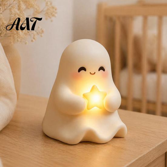 Autumn Seasonal Home Decor Halloween Cute Light Up Ghost Decoration, Small Statue Night Light, Gifts for Lovers Resin Table Decoration Indoor, Kitchen