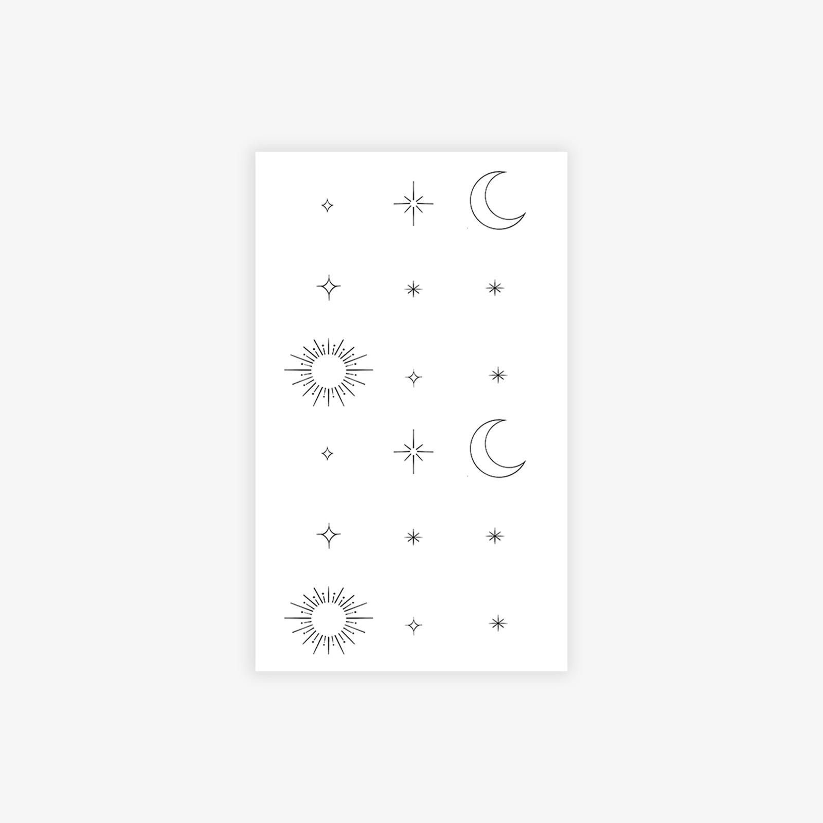 

Minimalist Sun, Moon And Stars Tattoo Sticker Waterproof And Long-Lasting Collarbone Shoulder Neck Model Simulation Tattoo Sticker 6*10