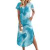Women's Casual Comfortable V-Neck Loose Hem Split Vacation Short Sleeve Beach Long Dresses