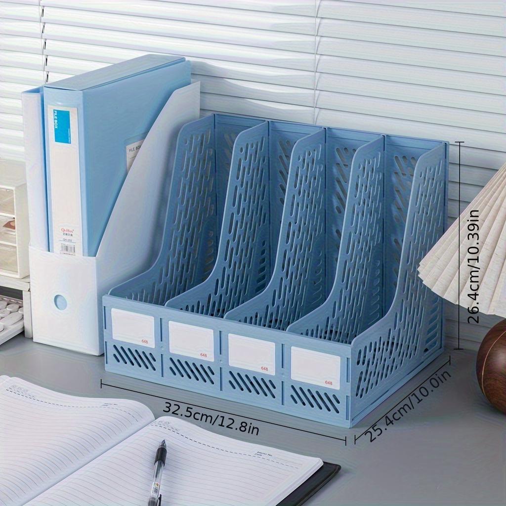 4-Tier Plastic Desktop File Organizer - Stackable,Breathable Storage Box with Multiple Compartments for Office Desk Organization