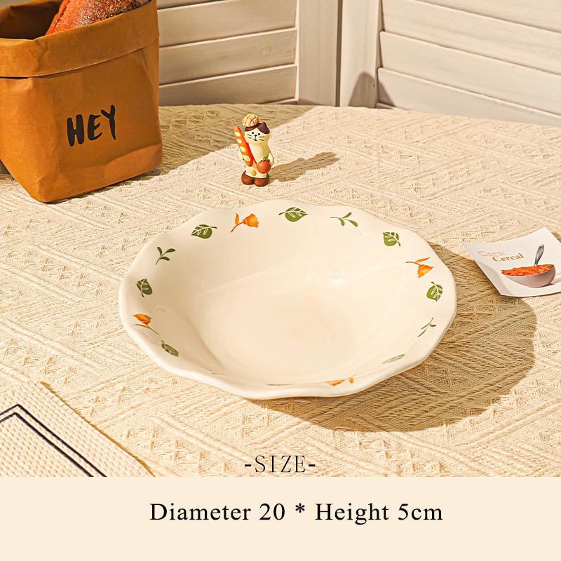 Plant Print Ceramic Dish Household 8 Inch New Beautiful Underglazed Colour Food Plates White Microwave Heating Kitchen Tableware