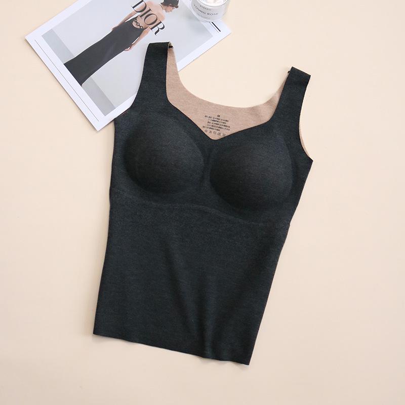 "Tangge Women's Seamless Silk Wool Warm Vest with Chest Pads & Velvet, Ideal for Autumn/Winter Layering"