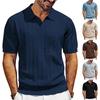 Men’s Short Sleeve Knitted Polo Shirt with Classic Ribbed Texture Casual Lightweight Pullover Top for Everyday Wear
