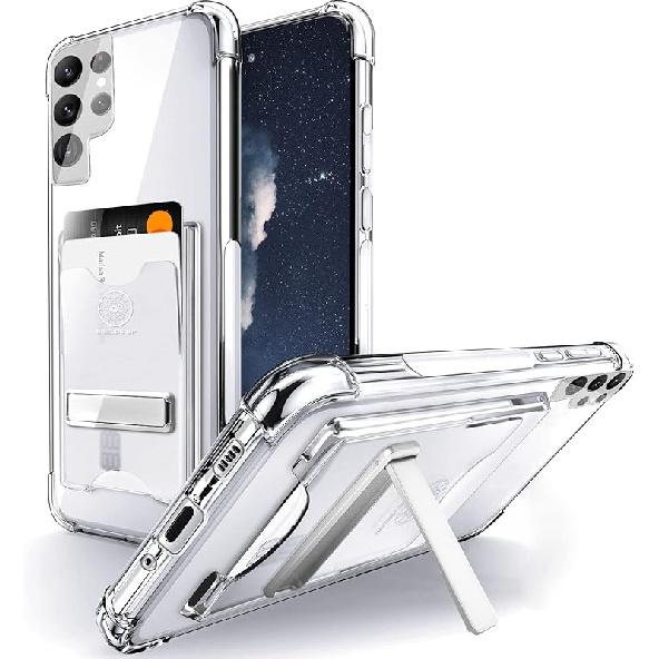 Shields Up for Samsung Galaxy S22 Ultra Case Clear, Galaxy S22 Ultra Wallet Case with Stand and Card Holder, Slim Protective Shockproof Transparent Galaxy S22 Ultra
