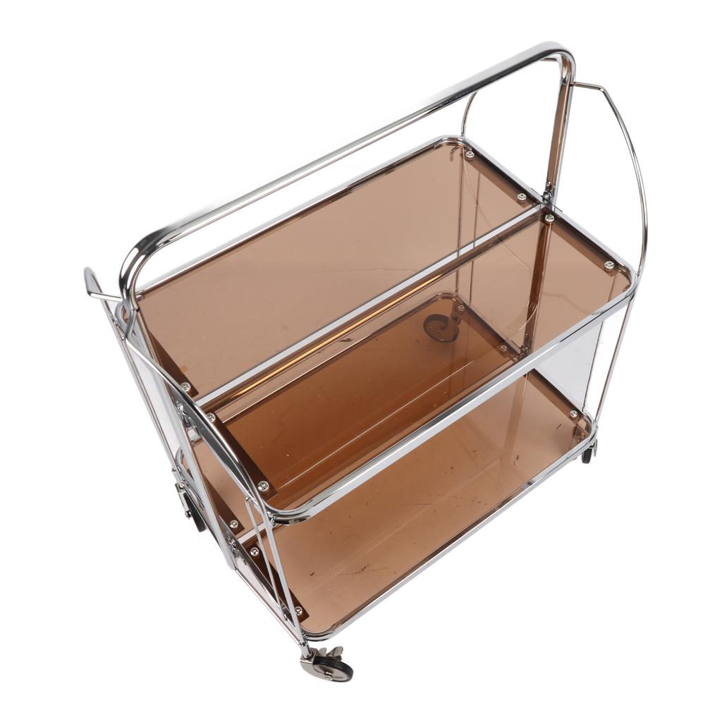 Rolling Storage Cart 2 Tier Tempered Glass Stainless Steel Mobile Utility Organization Rack for