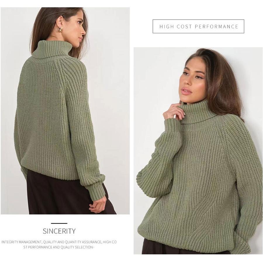 High Neck Knit Sweater Women's Chunky Oversized New Style High Neck Thick Winter Knitwear Casual Long Sleeve Solid Color Sweater