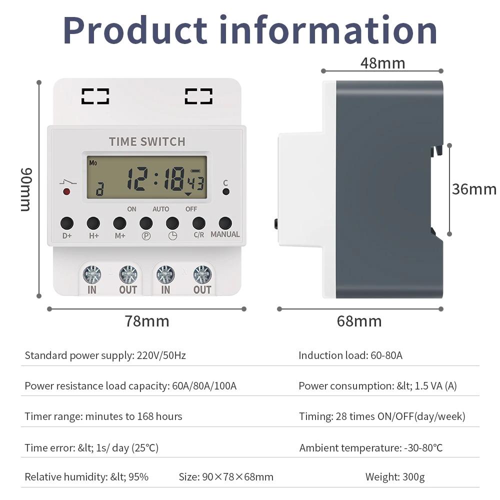 60A 20V Digital Timer Weekly 7 Days Electronic Programmable Timer Switch Automatic Timing Controller for Street Light
