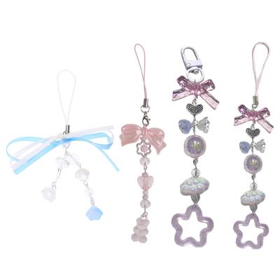 Dragonne de téléphone breloque étoile Y2K breloque de téléphone porte-clés perle de cristal porte-clés femme cristal ours cœur nœud papillon porte-clés ornement