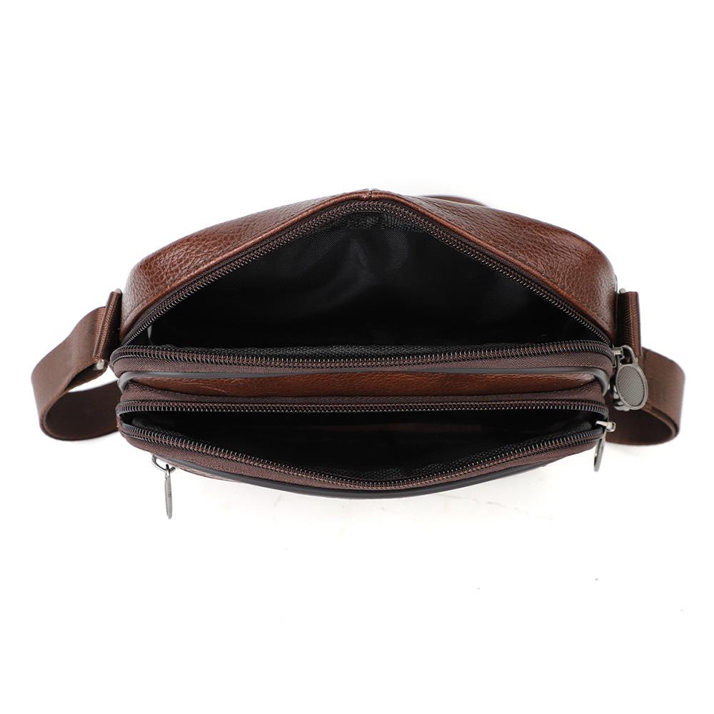 Men's Genuine Leather Crossbody Bag - Lychee Grain Cowhide, Casual and Stylish Single Shoulder Bag