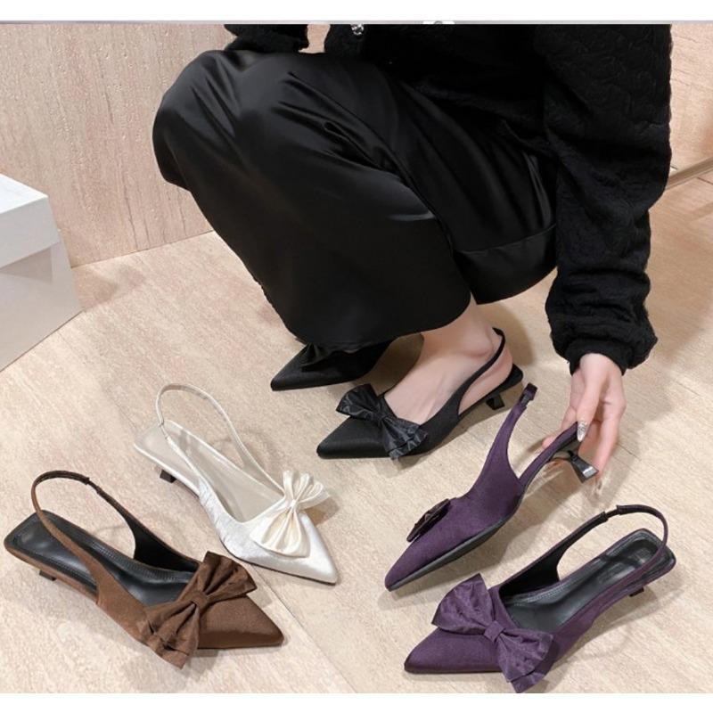Ladies Sandals Pointed Bow Fashion Sexy Summer 2025 New Stiletto Sandals Plus Size High Heels Slippers Designer Dress Sandals