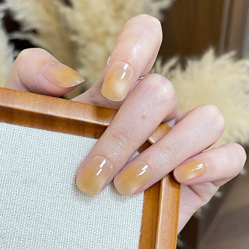 

24PCS Pure Cat Eye False Nails with Glue Sweet Simple Short Square Fake Nail for Spice Girls Ins Style Acrylic Wearable Press On