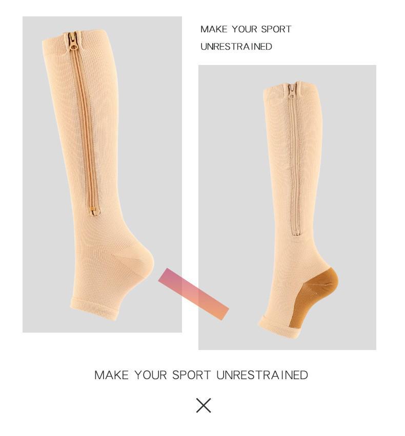 Women's Open-Toe Compression Zipper Socks - Elastic Calf Support 
