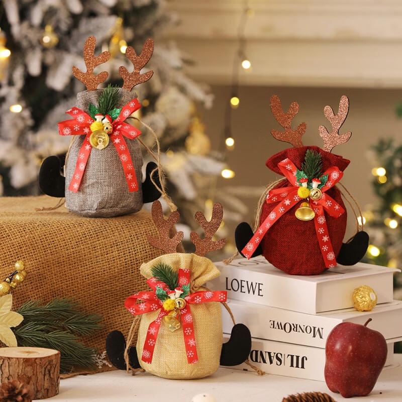 Children s Christmas Antler Linen Gift Bags (3-Pack)