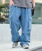 WEGO Denim Easy Cargo Size Lightly Denim Finish Men's Pants, L,