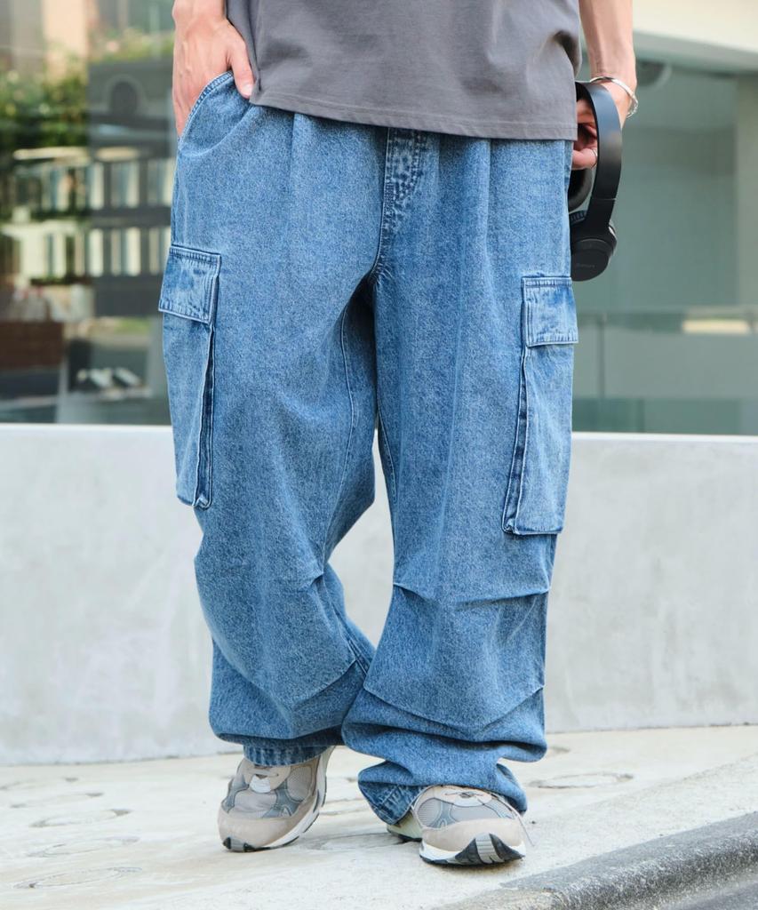 WEGO Denim Easy Cargo Size Lightly Denim Finish Men's Pants, L,