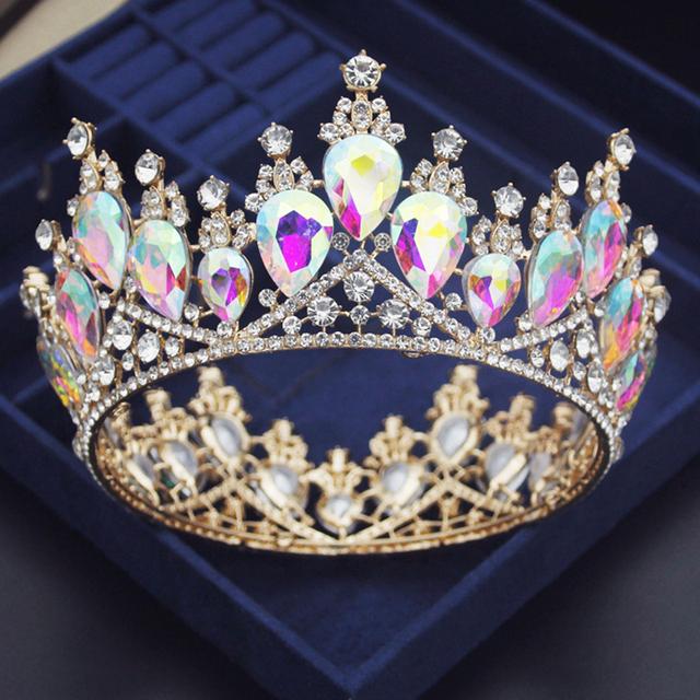 Baroque Water Drop Ab Crystal Wedding Crown Royal Queen Prom Bride Diadem Pageant Circle Tiaras Headdress Wedding Hair Jewelry