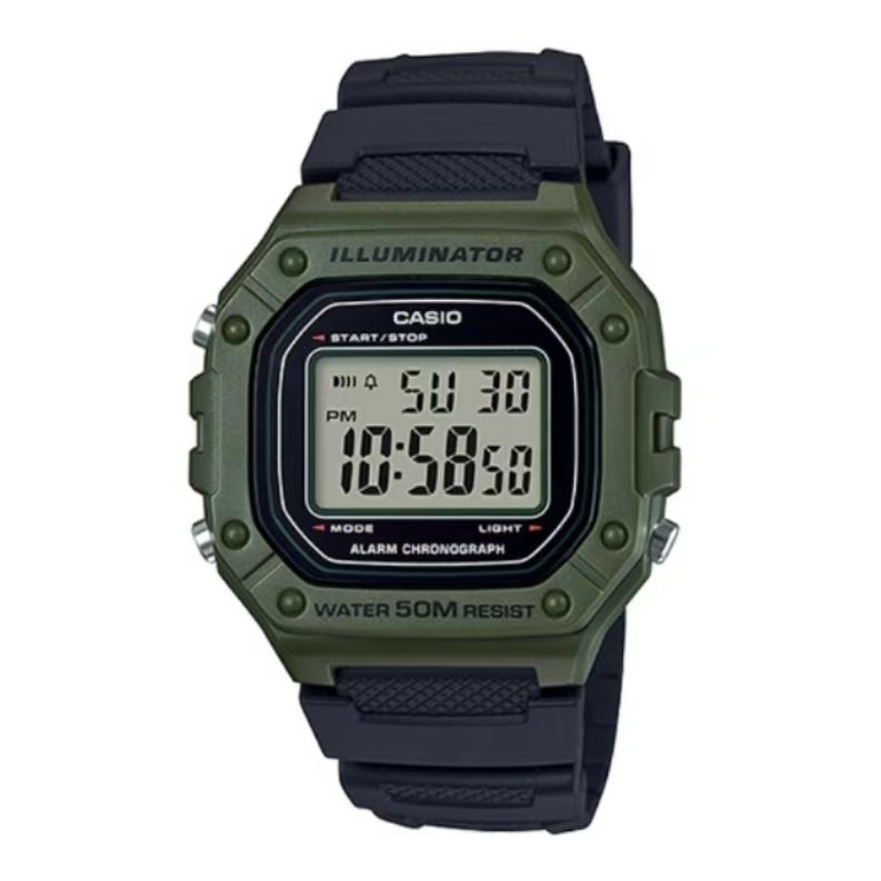 CASIO Custom Collection Quartz Movement Resin Strap Watch Men's Watches Green Dial W-218H-3A(Watch5--)