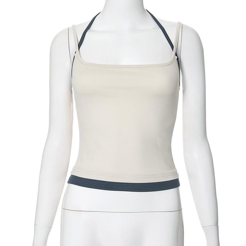 

Женская мода повседневная летняя весна однотонная без рукавов с принтом на подтяжках блузки и рубашки L абрикосовый