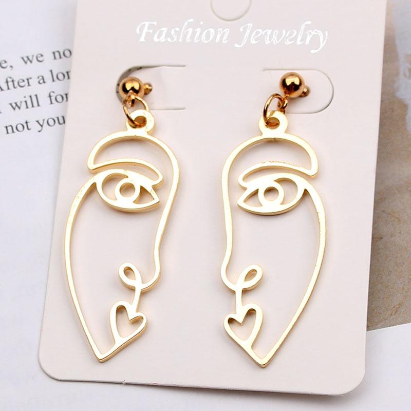 New Punk Face Drop Earrings For Women Retro Abstract Hollow Statement Hand Metal Fashion Dangle Earring Jewelry