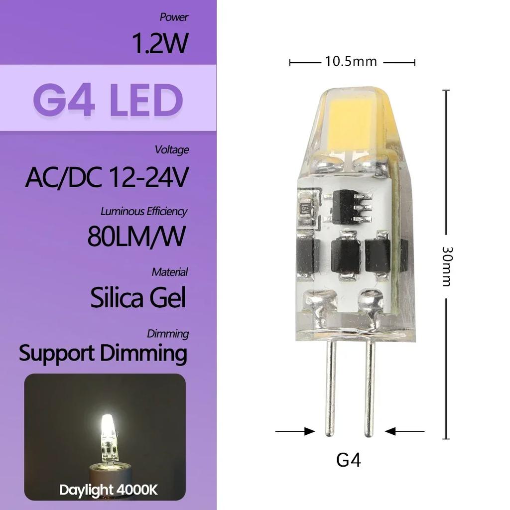 High Light LED MINI G4 AC DC 12V 24V Low Power 1.2W 1.4W 1.5W 2W 3W Efficiency Strobe Free for Crystal Chandelier Kitchen Toilet