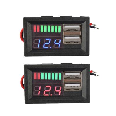 Volmetru auto cu dublu USB 5V 2A Panou indicator tensiune 12V-24V Indicator capacitate baterie litiu 3S-7S Tester de putere Li-ion Acid de plumb