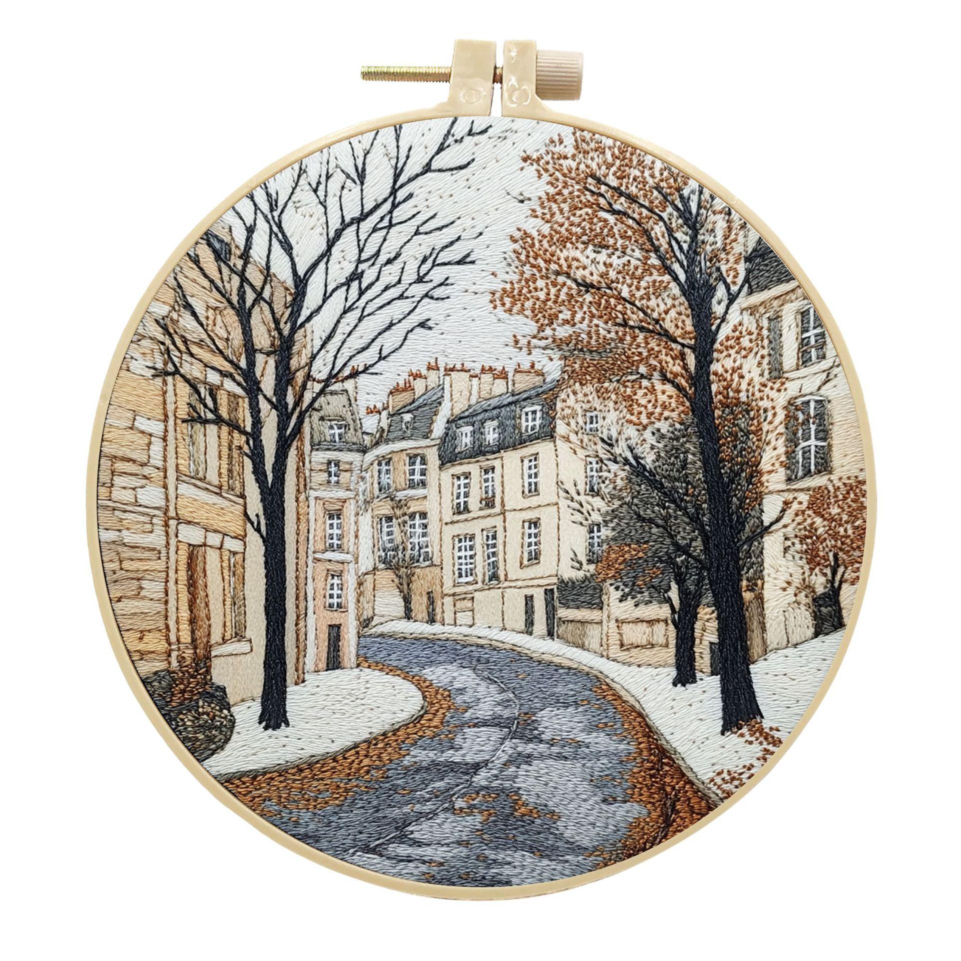 

1 шт. Набор для вышивания пейзажа дома и дерева, сделай сам, из ткани, с инструментами 15cm