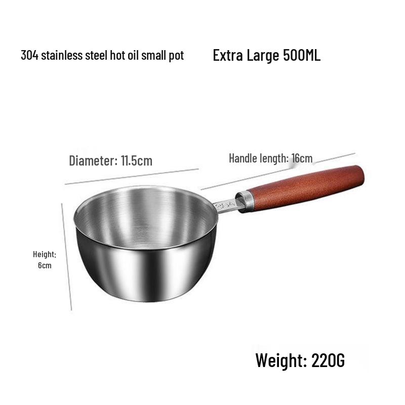 304 Stainless Steel Non-Stick Mini Pot with Wooden Handle - Ideal for Baby Food, Milk, and Small Dishes