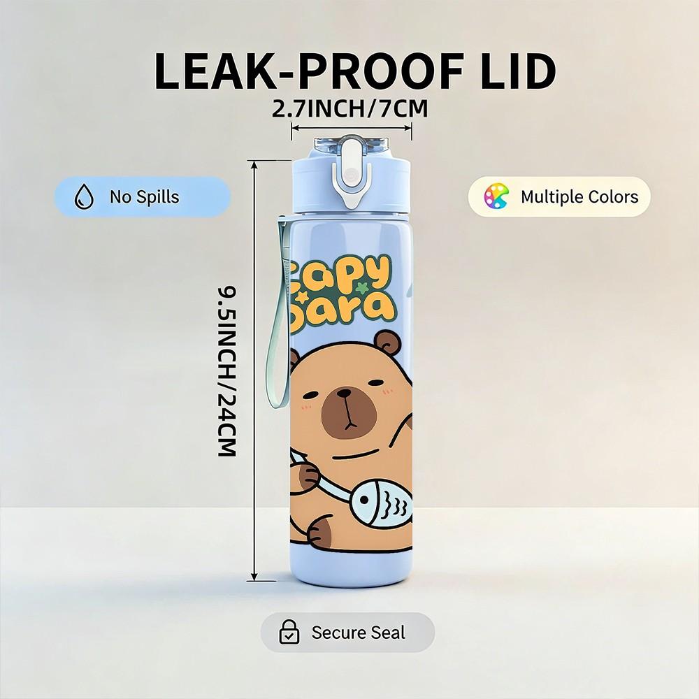 1PC Copy Paste Bear Cartoon Pattern 750ml Color Plastic Sports Water Bottle Leakproof Flip Straw Lid Suitable for Sports Office Home Use