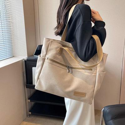 Korean Style Canvas Tote Bag: Large, Trendy, Versatile Shoulder Bag for College Women