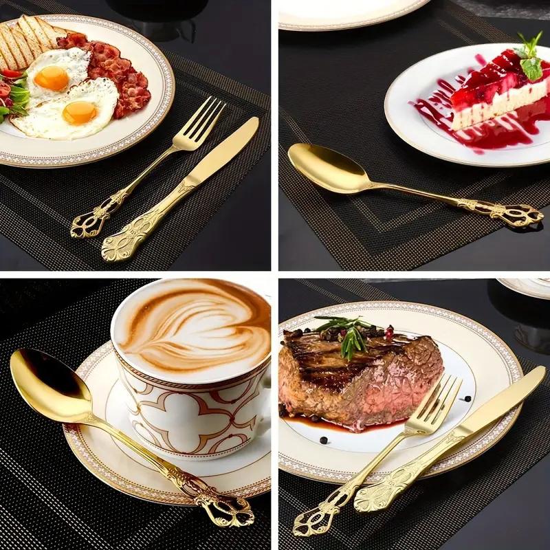 4/24-teiliges Elegantes und langlebiges Vintage-Besteckset mit Kronenmotiv - Edelstahlbesteck für Restaurants, Zuhause, Partys und Hochzeiten