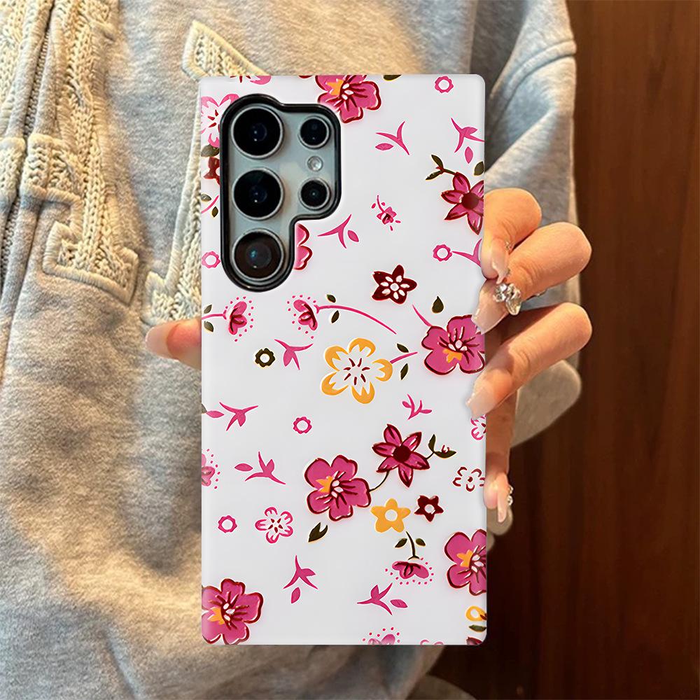 Custodia per cellulare Samsung S26Ultra floreale in polvere stile ins two-in-one con pellicola protettiva S23Plus anti-caduta