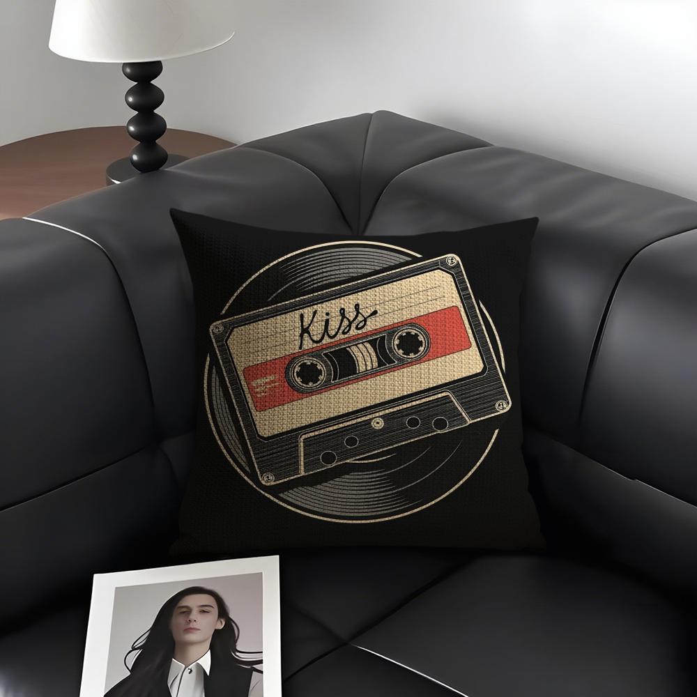 Vintage Cassette Music Tape Cushion Cover Natural Linen Organic Fabric DoubleSided Printing Sofa Home Decor Gift Pillow Case