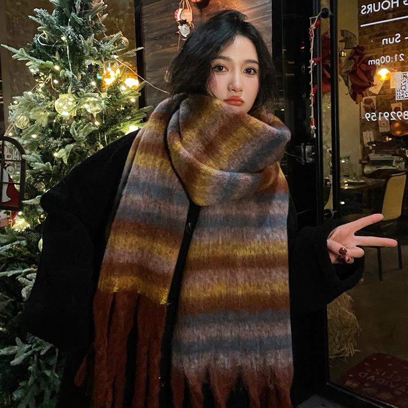 Korean Fashion Winter Imitation Cashmere Long Scarf Student Neck Thick Warm Shawl Women Tassel Scarf Blanket Thickening