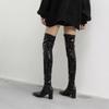 Sleek Kendall Jenner Patent Leather Thigh-High Boots - Autumn/Winter Collection with Elastic High Heels and Plus Velvet Finish