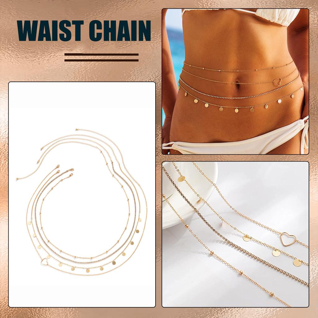 Alluring Vintage Body Waist Chain Waistband For Summer Beach Vacation Women Belly Belt Chain Bikini Body Chain