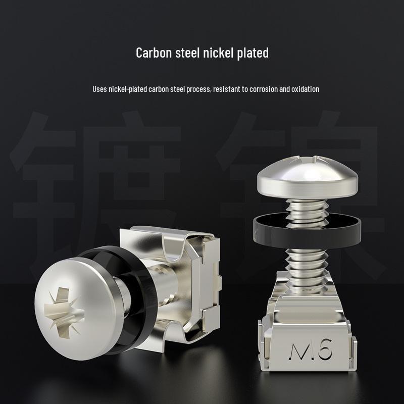 M6 Galvanized Cross Machine Screws with Cage Nuts for Server Racks and Chassis