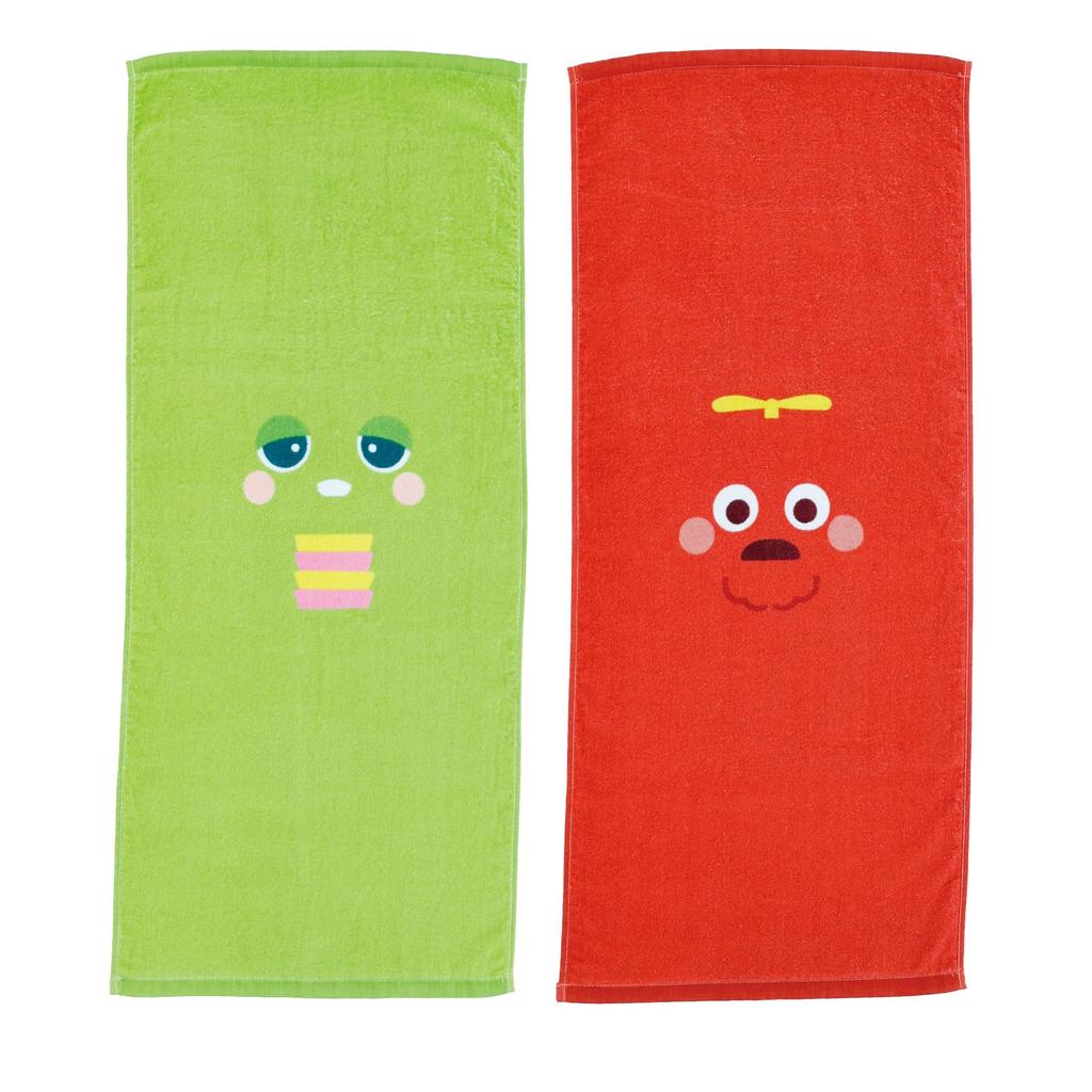 Marushin Face Towel Gachapin and Character Antibacterial and 5105004700 2-Piece Set, Mukku, Design, Odor-Resistant, 100% Cotton,
